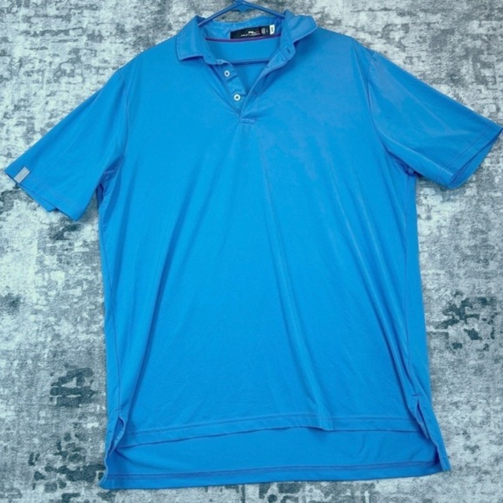 RLX Ralph Lauren Men's Large Blue Solid Polo Shirt Golf Short Sleeve Performance